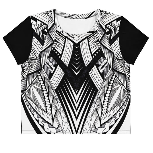 Samoan Tatau Fonuea B/W All-Over Print Crop Tee