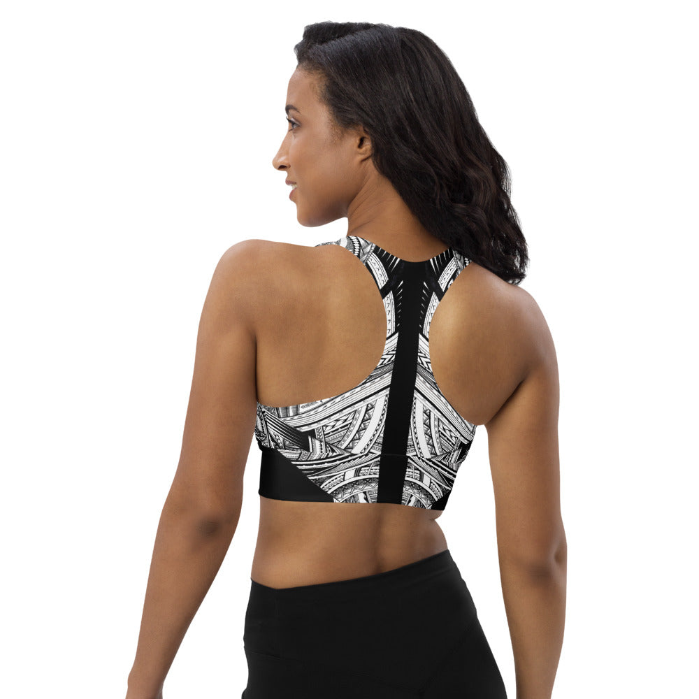 Samoan Black White Tatau Strip sports bra