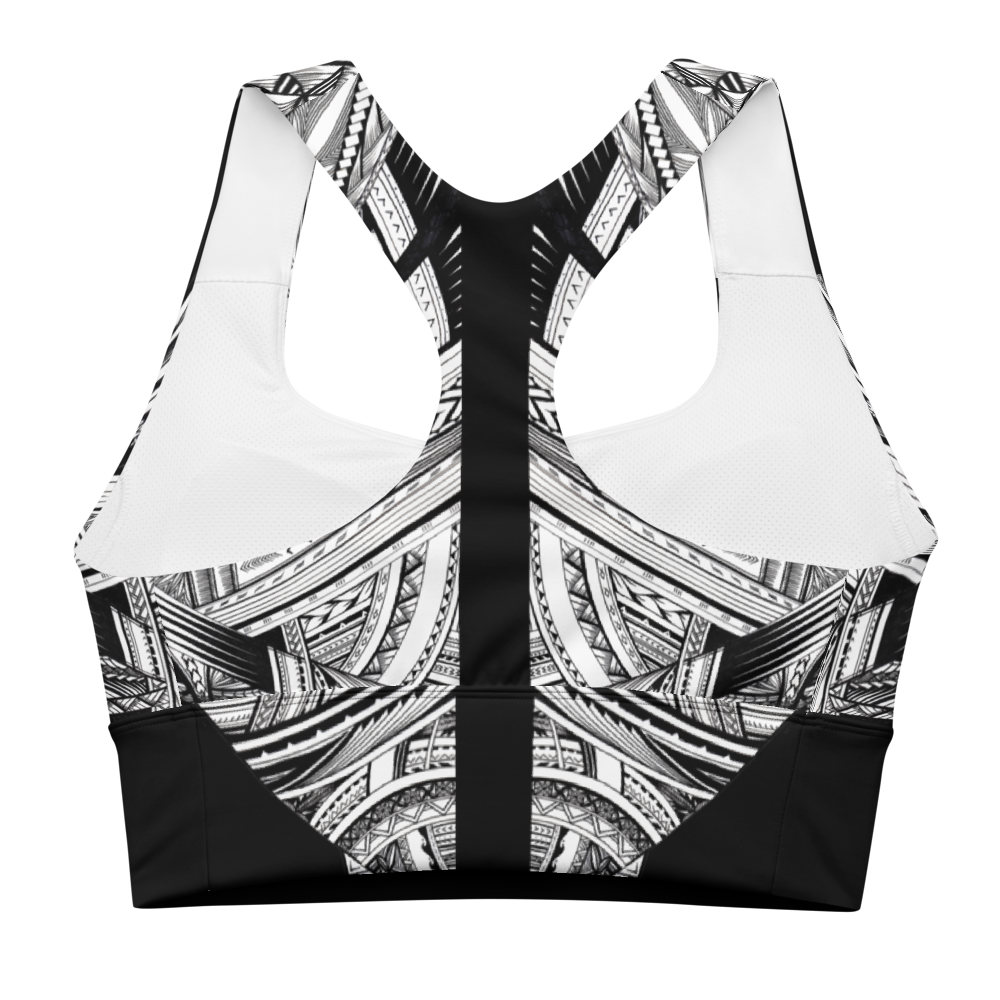 Samoan Black White Tatau Strip sports bra