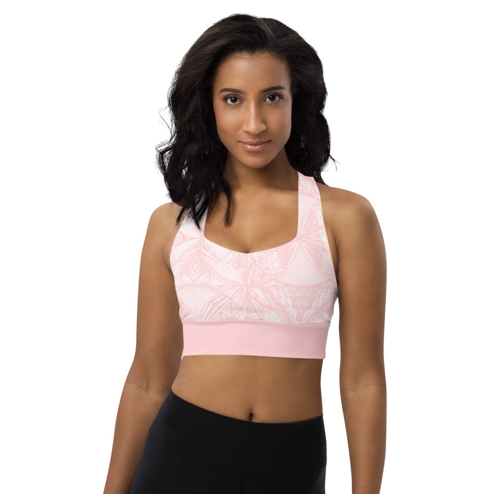 Samoan Tapa Pink Longline sports bra