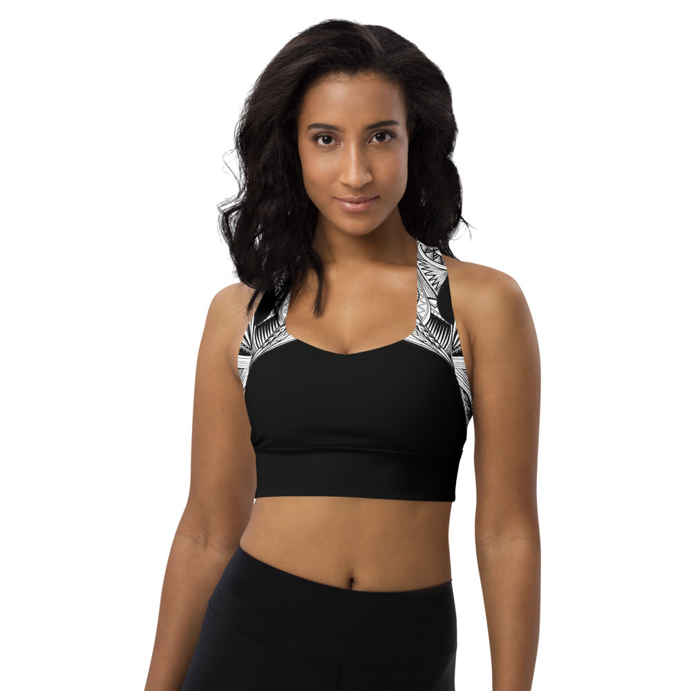 Samoan Black White Tatau Strip sports bra