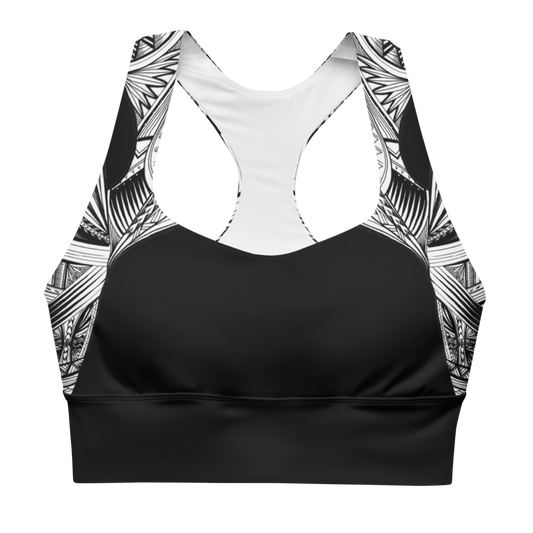 Samoan Black White Tatau Strip sports bra