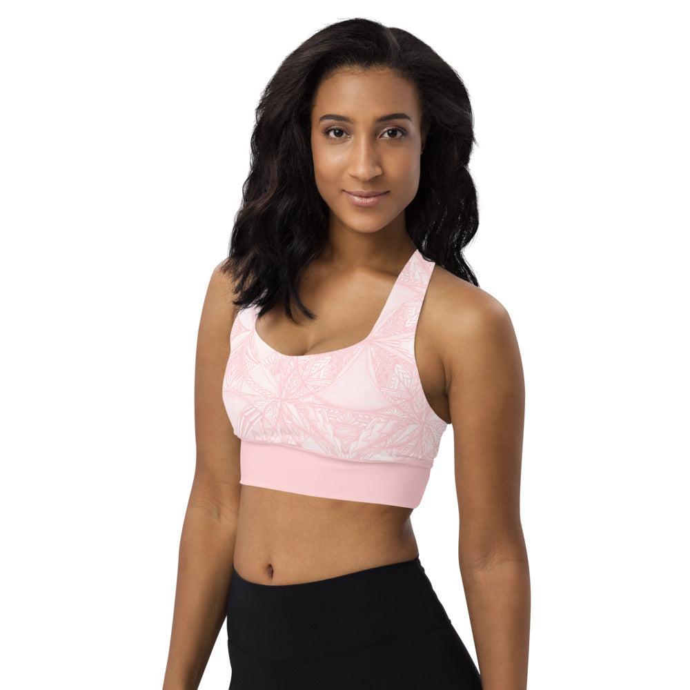 Samoan Tapa Pink Longline sports bra