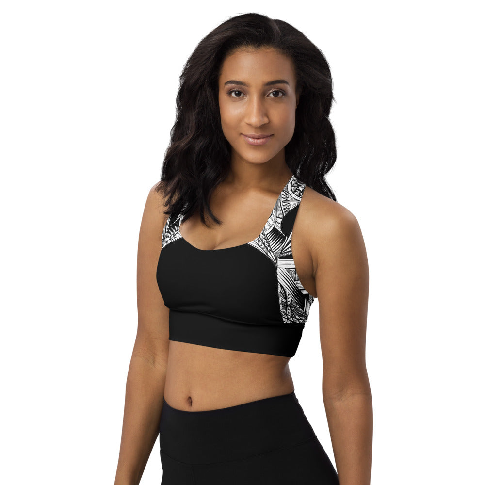 Samoan Black White Tatau Strip sports bra