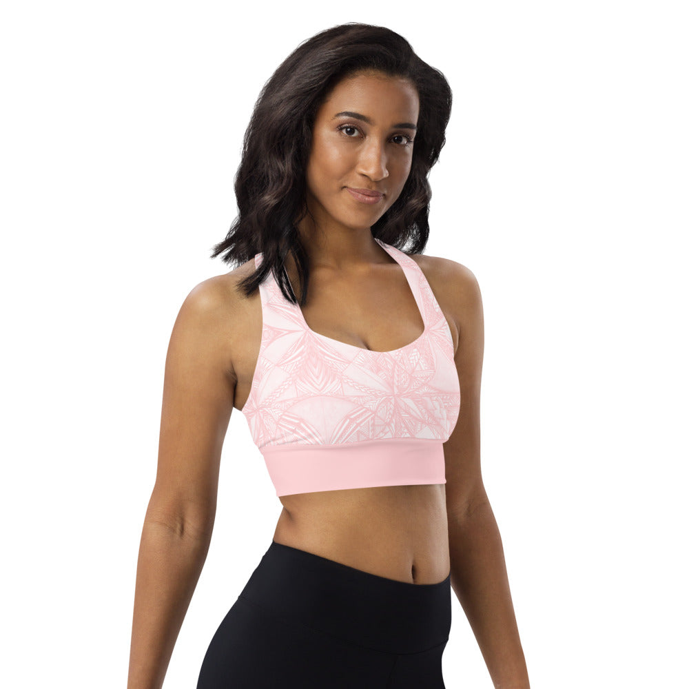 Samoan Tapa Pink Longline sports bra