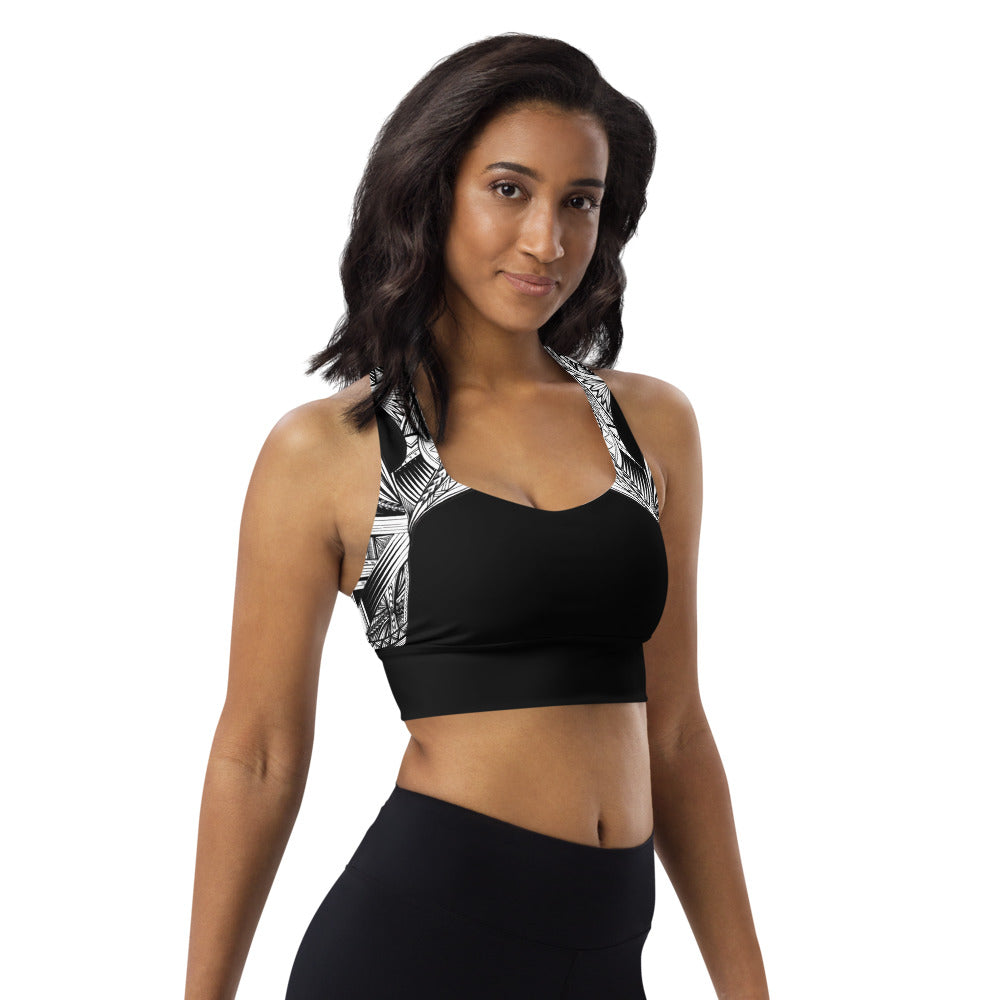 Samoan Black White Tatau Strip sports bra
