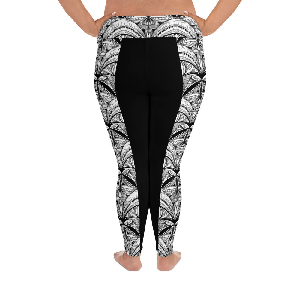Black White Samoa Tapa Stripe All-Over Print Plus Size Leggings