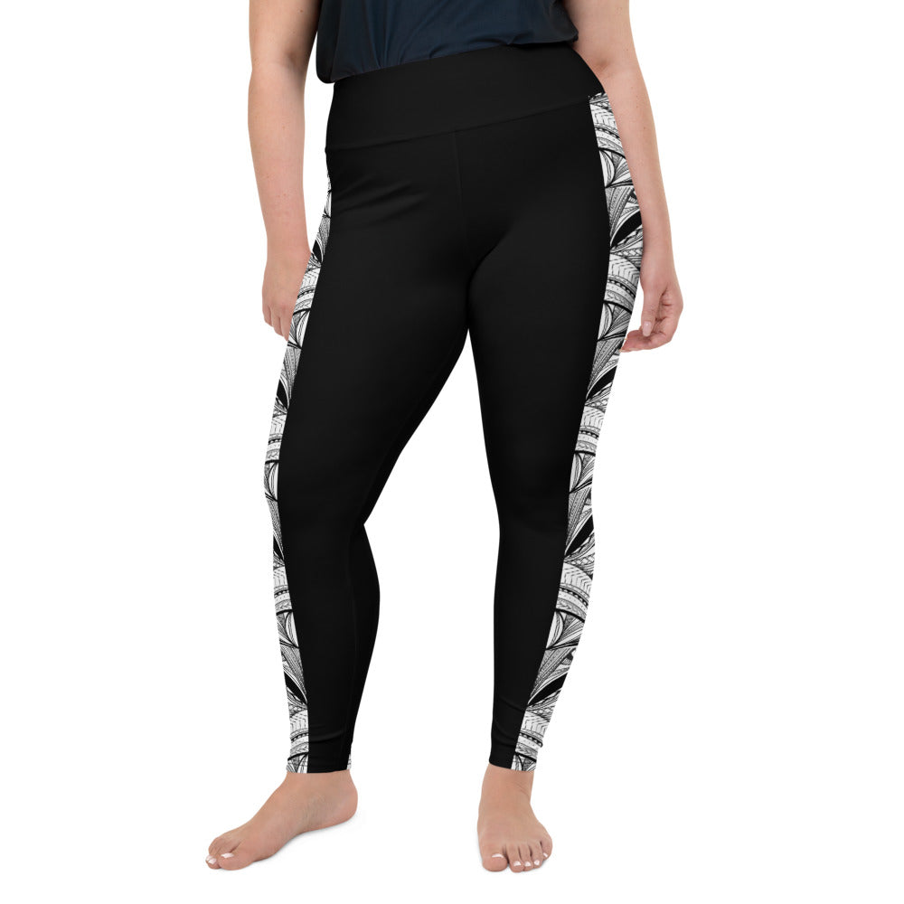 Black White Samoa Tapa Stripe All-Over Print Plus Size Leggings