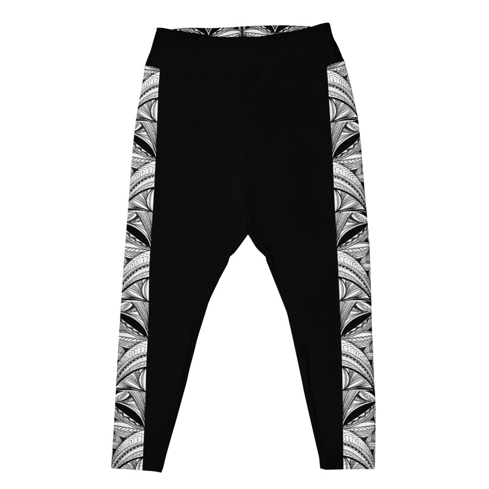 Black White Samoa Tapa Stripe All-Over Print Plus Size Leggings