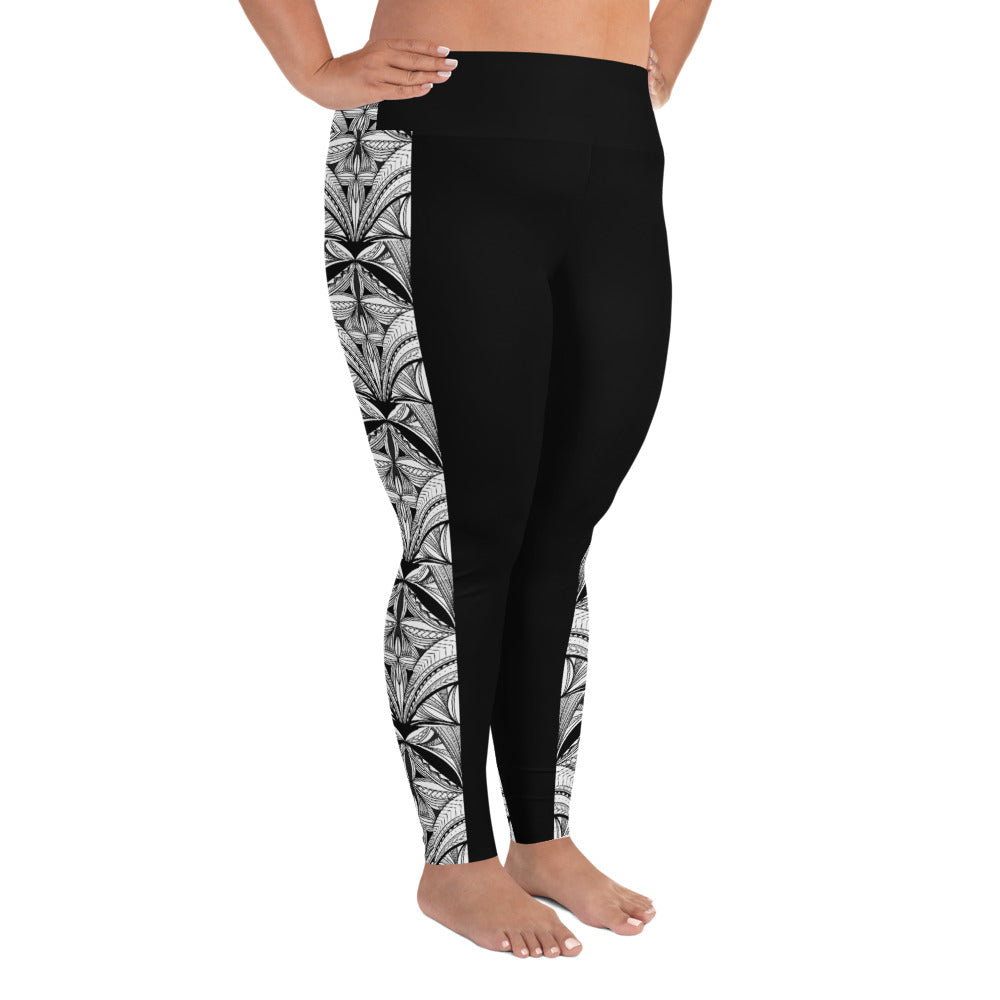 Black White Samoa Tapa Stripe All-Over Print Plus Size Leggings