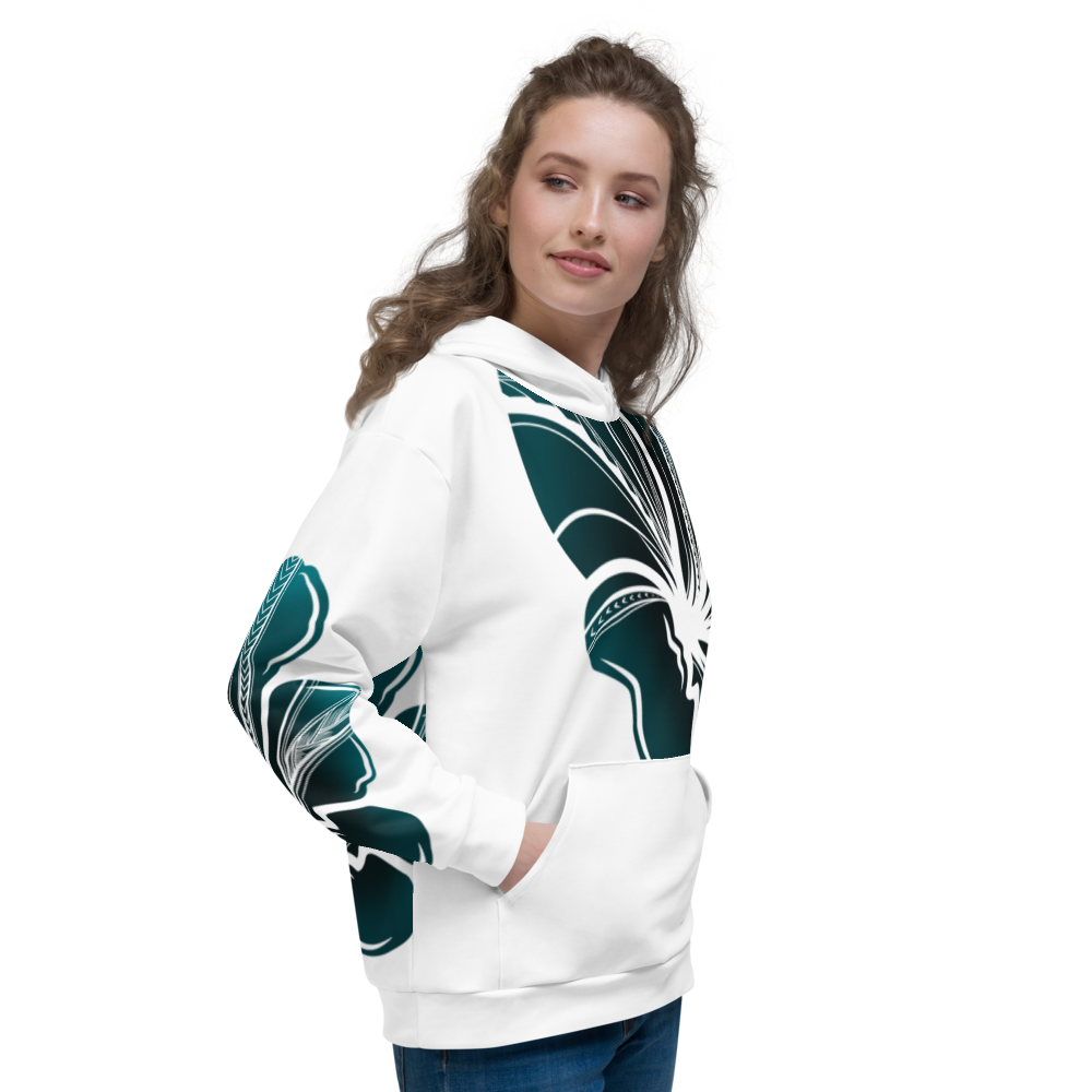 Teal Hibiscus Polynesian Hoodie