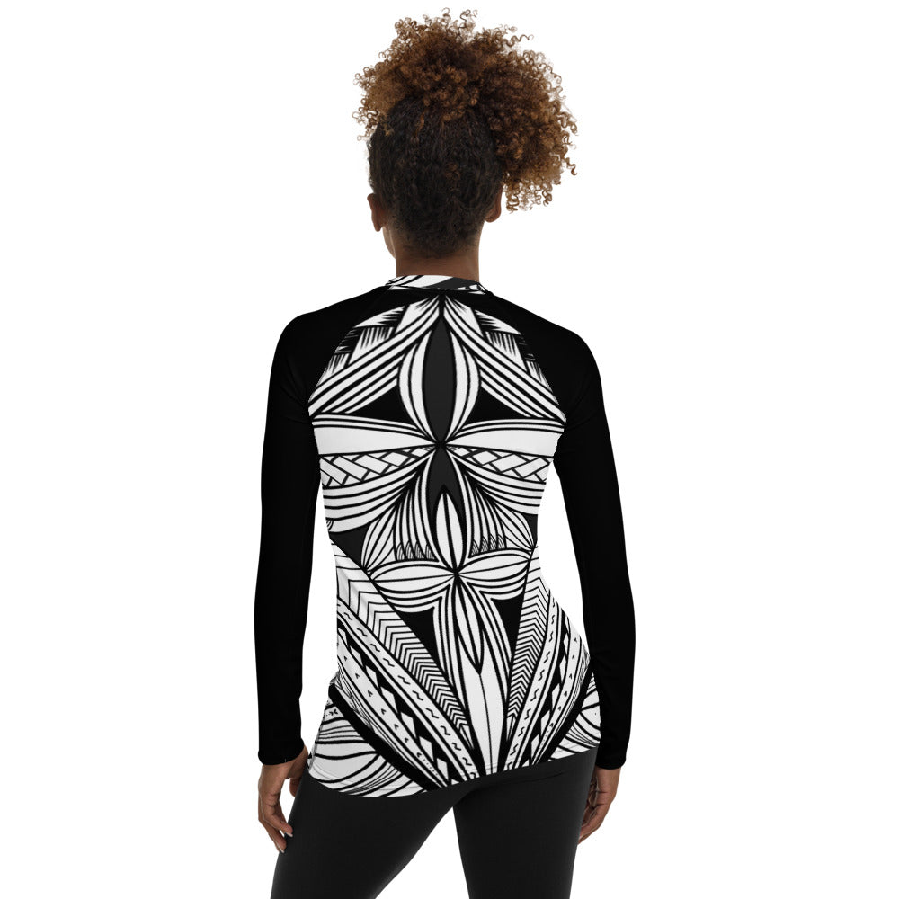 Black White Tapa Kapa Women's Rash Guard