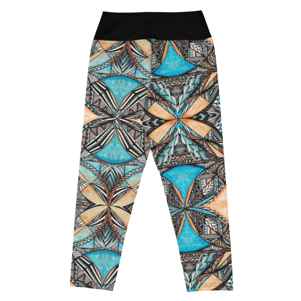 Samoan Blue Tapa Yoga Capri Leggings