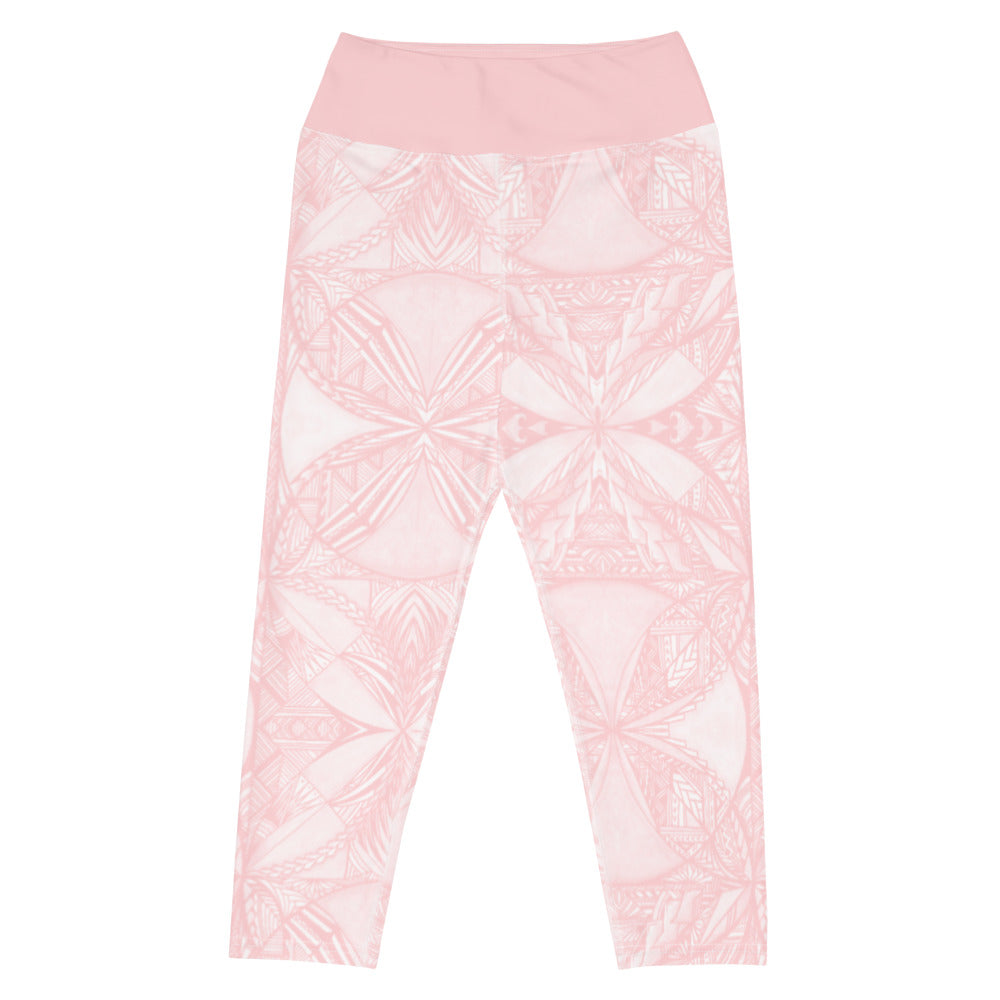 Samoan Tapa Pink Yoga Capri Leggings