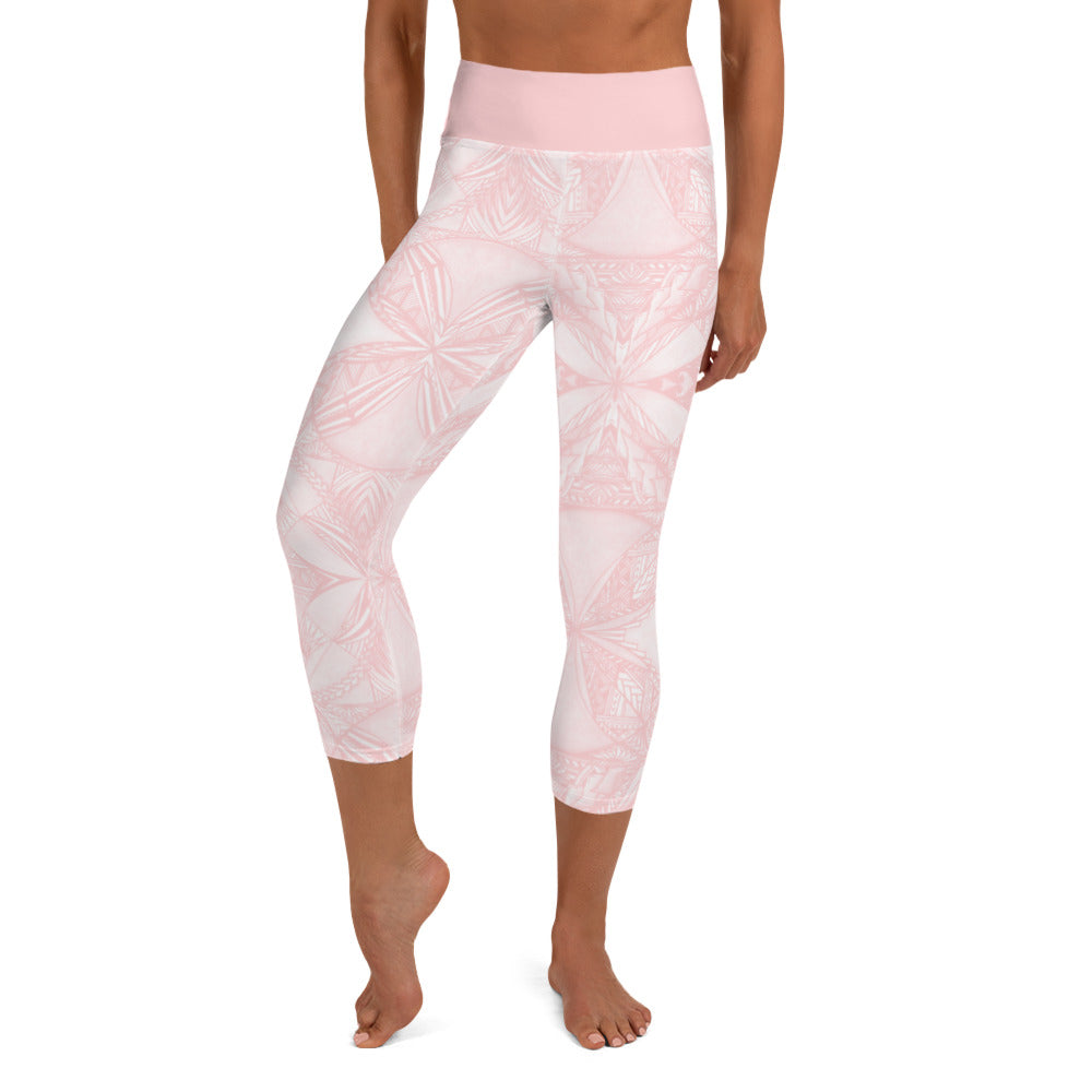 Samoan Tapa Pink Yoga Capri Leggings