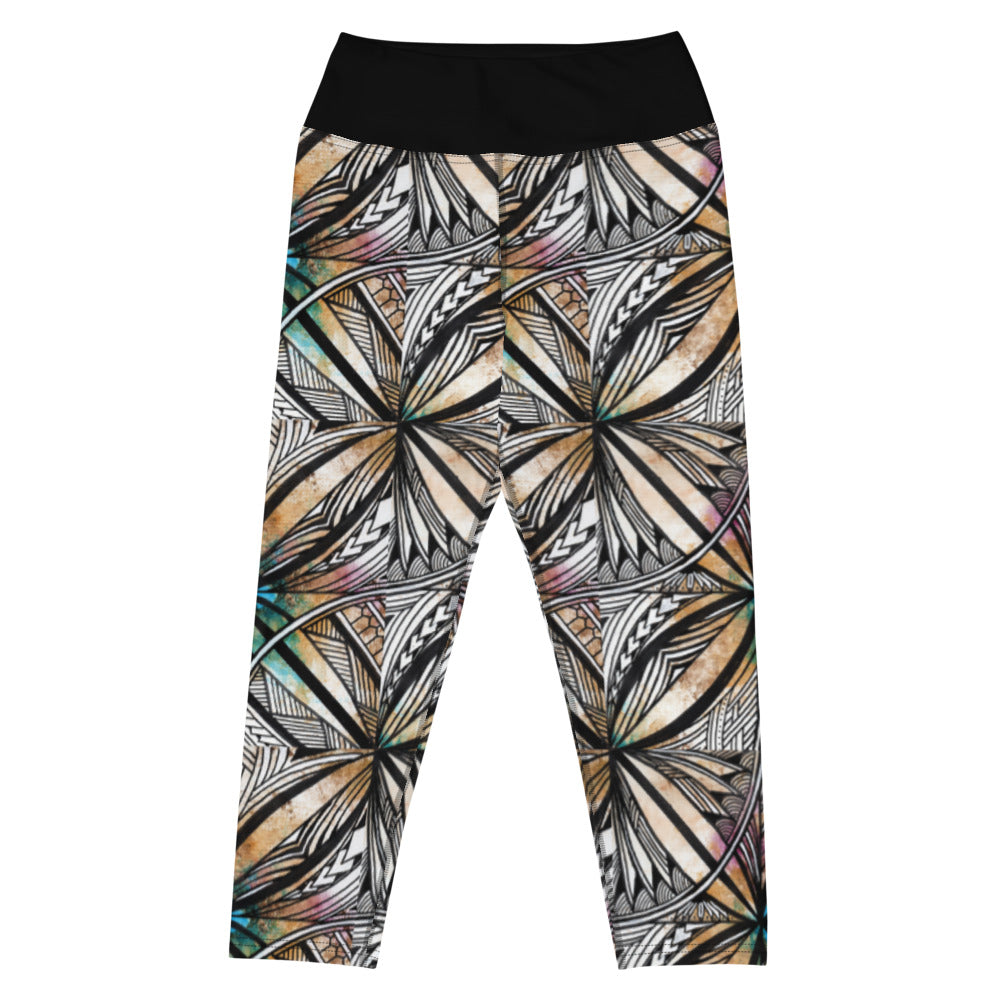 Samoan Golden Tapa Yoga Capri Leggings