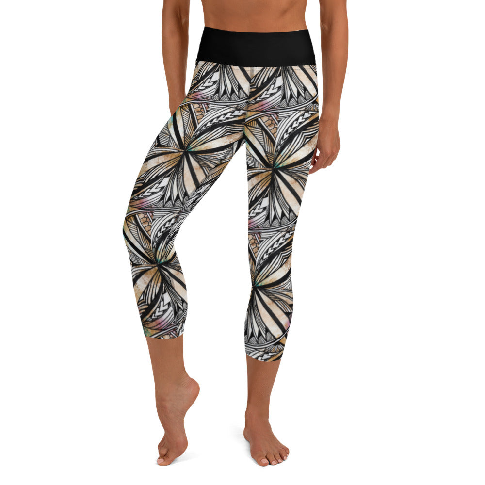 Samoan Golden Tapa Yoga Capri Leggings