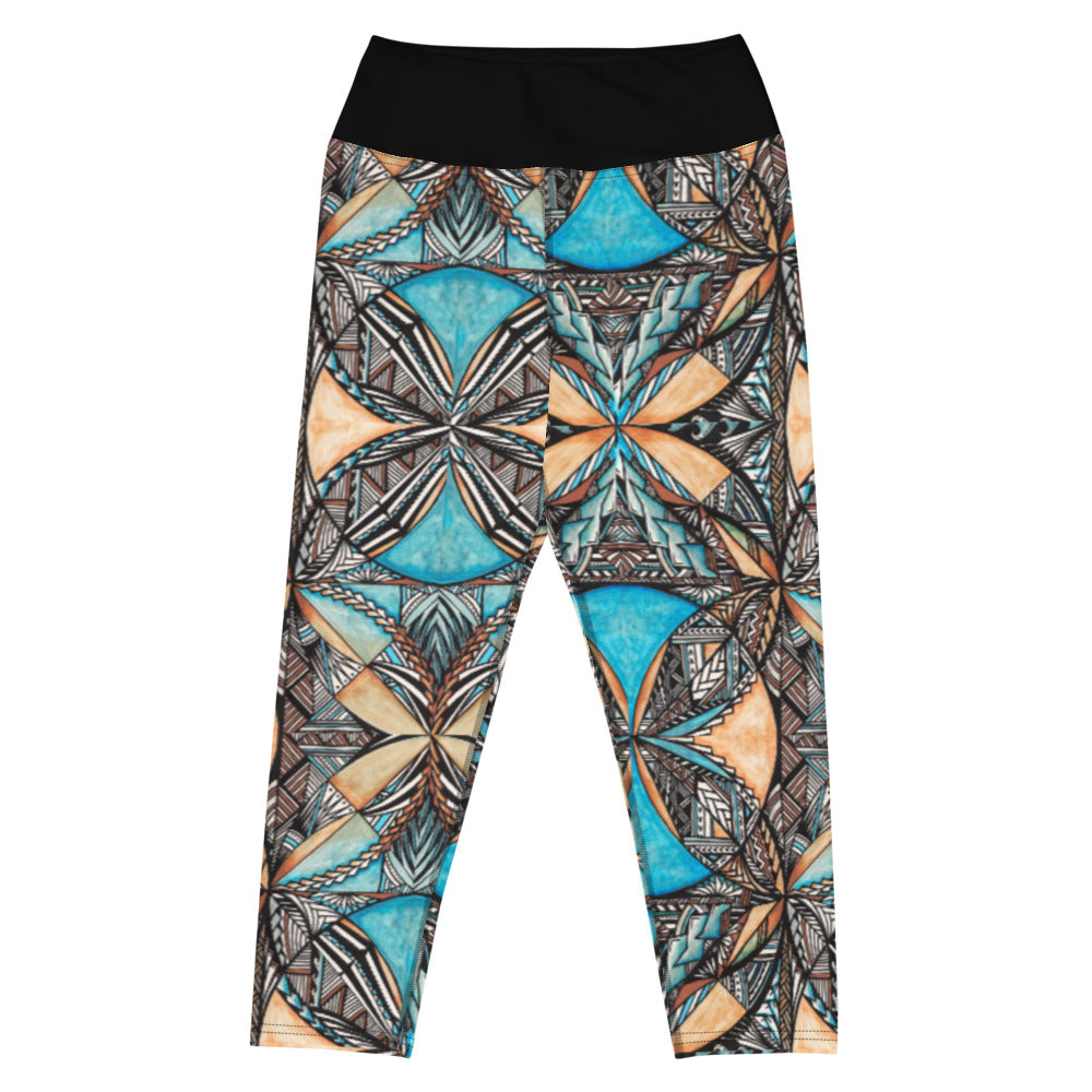 Samoan Blue Tapa Yoga Capri Leggings