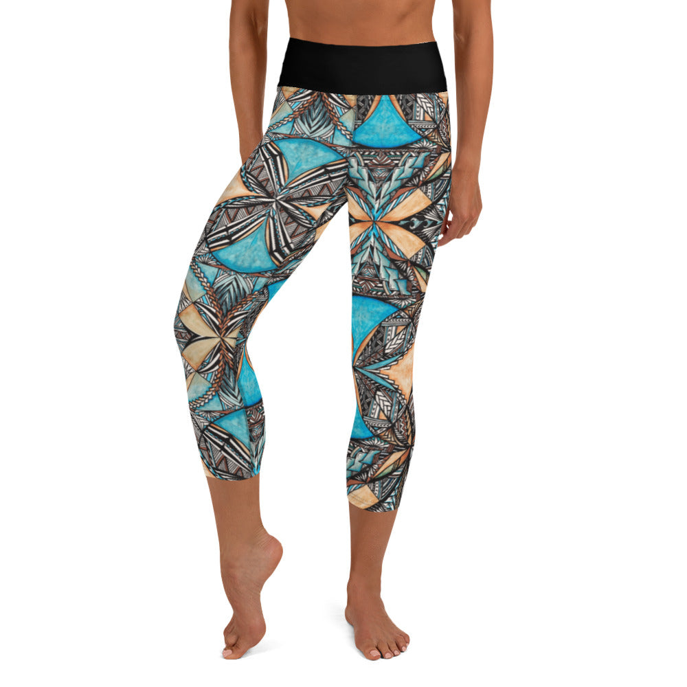 Samoan Blue Tapa Yoga Capri Leggings