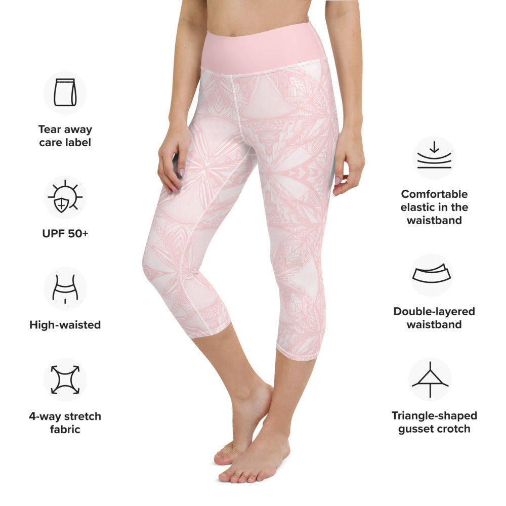 Samoan Tapa Pink Yoga Capri Leggings