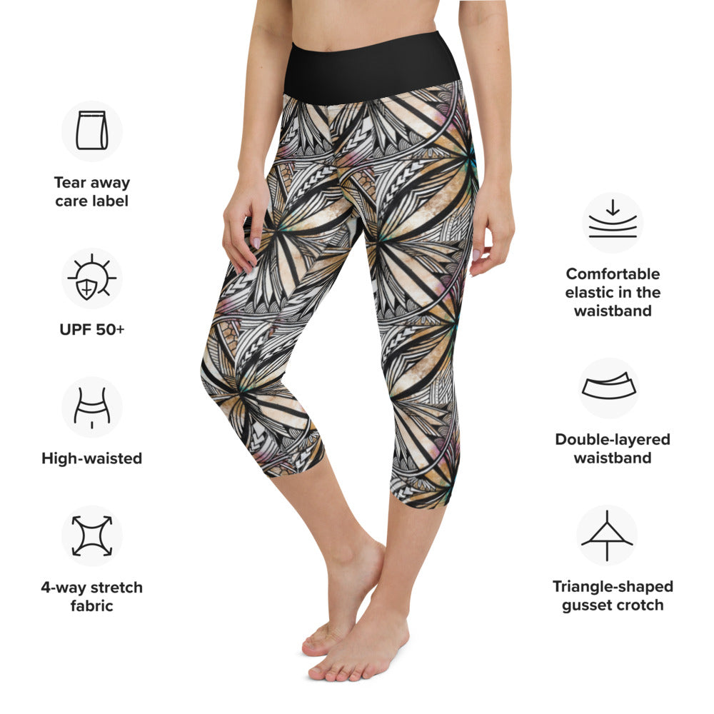 Samoan Golden Tapa Yoga Capri Leggings