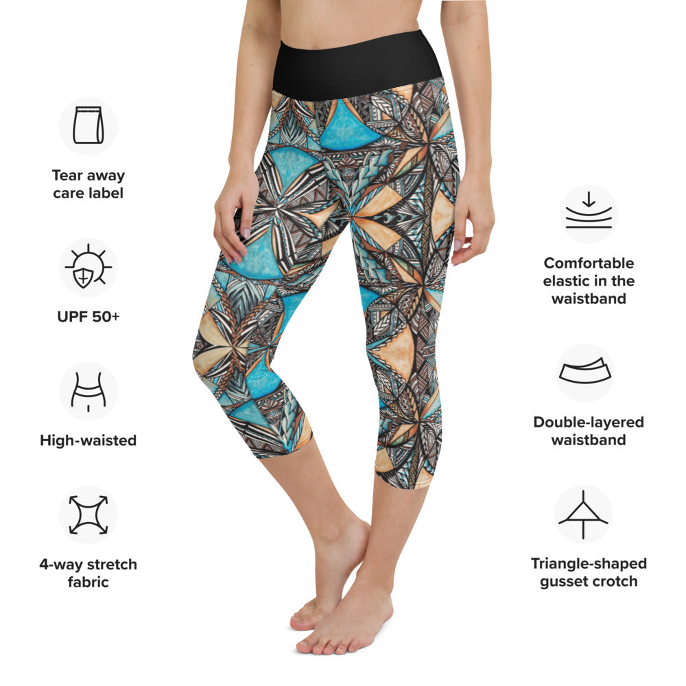 Samoan Blue Tapa Yoga Capri Leggings
