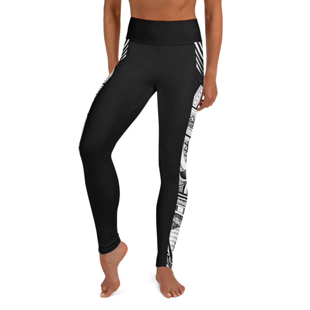 Samoan Black White Tatau Strip Yoga Leggings