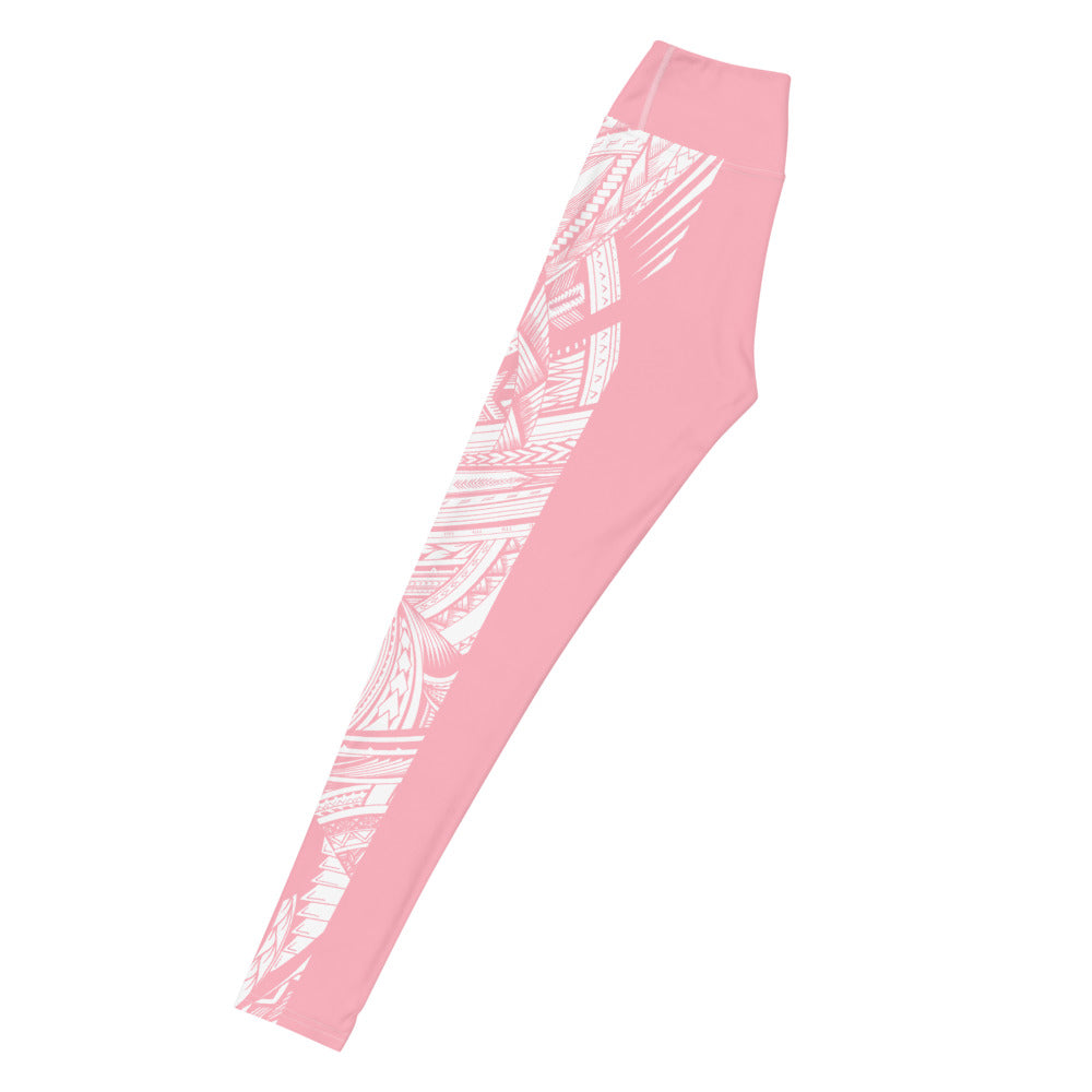 Samoan Tatau Strip Pink Yoga Leggings