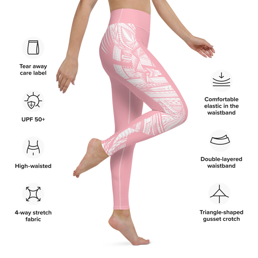 Samoan Tatau Strip Pink Yoga Leggings
