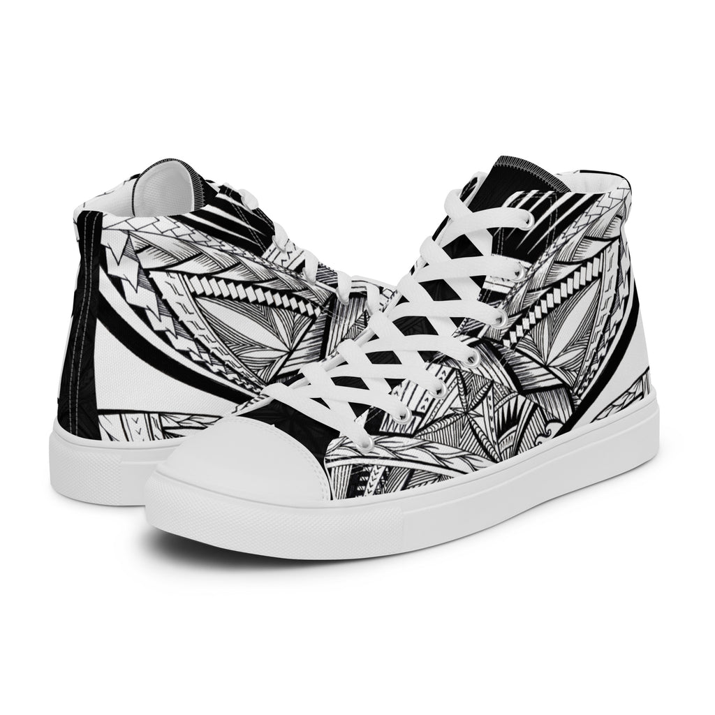 Samoan Black/White Men’s high top canvas shoes