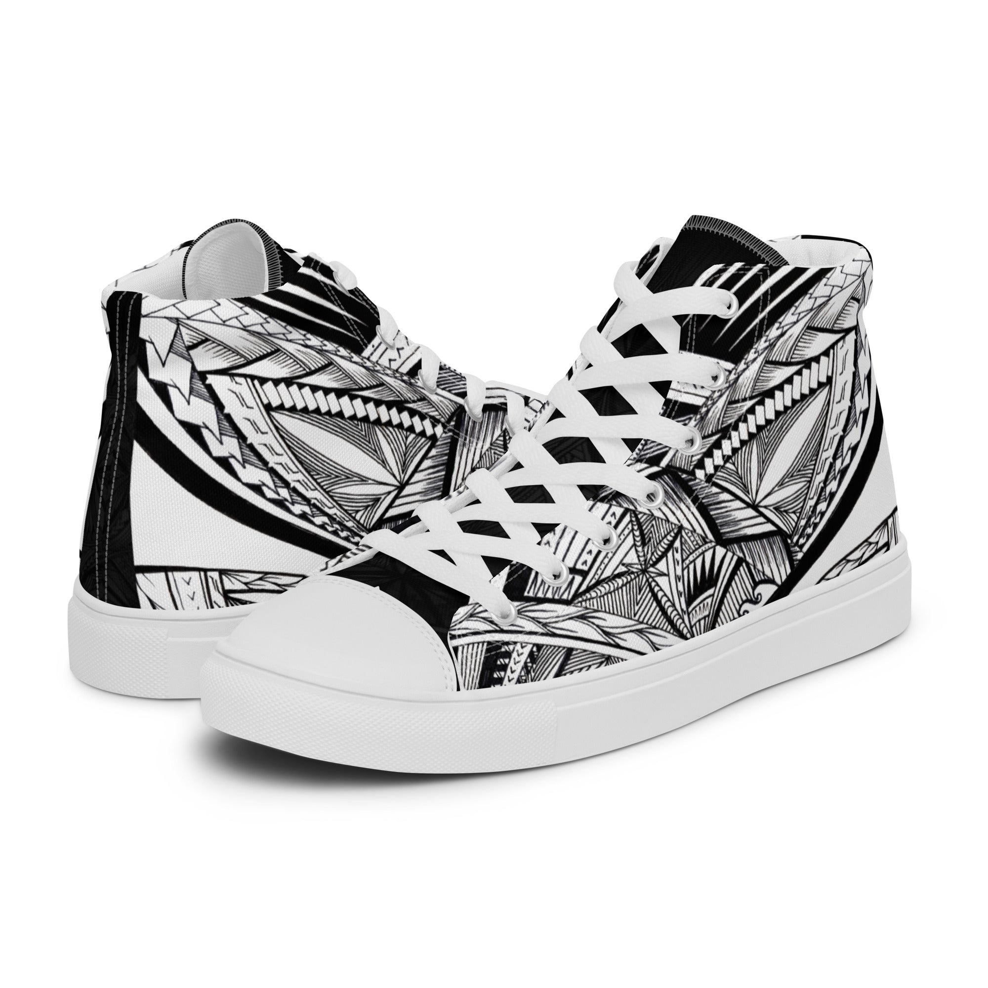 Samoan Black/White Men’s high top canvas shoes