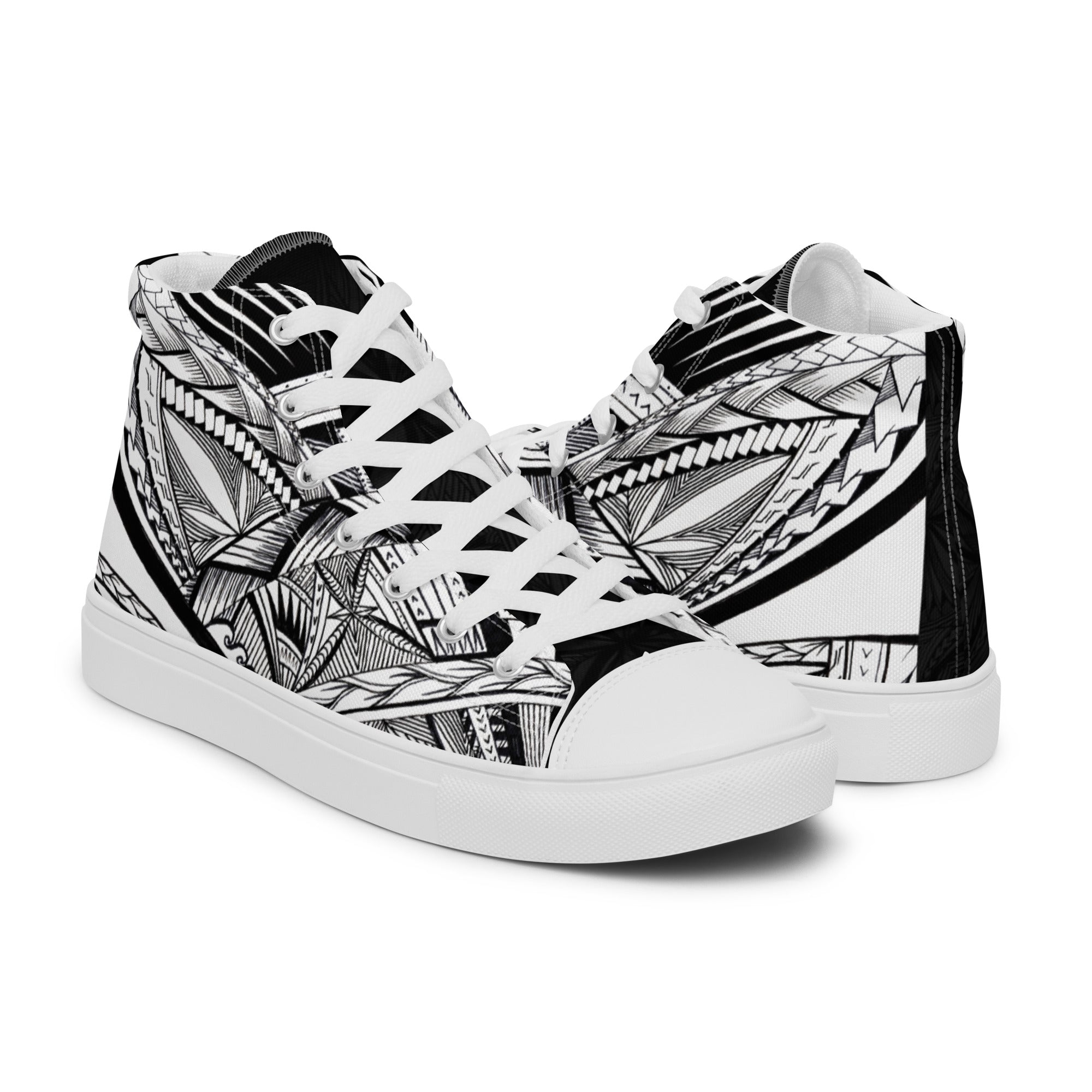 Samoan Black/White Men’s high top canvas shoes
