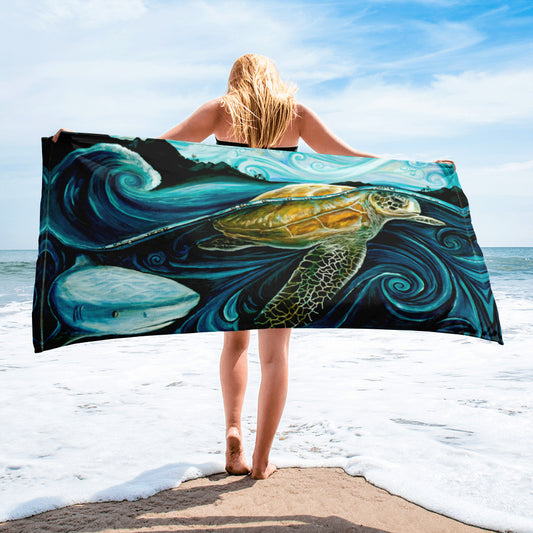 Legend of Turtle and Shark BEACH TOWEL
